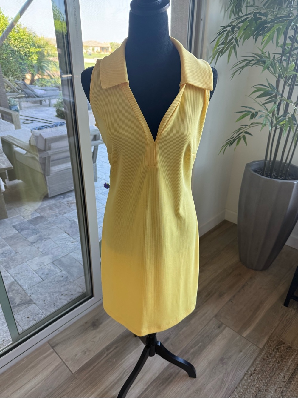 Boston Proper Bright Yellow Ribbed Sleeveless Dress